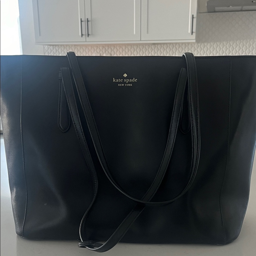 Kate Spade Large Sleek Black Leather Tote Laptop Bag